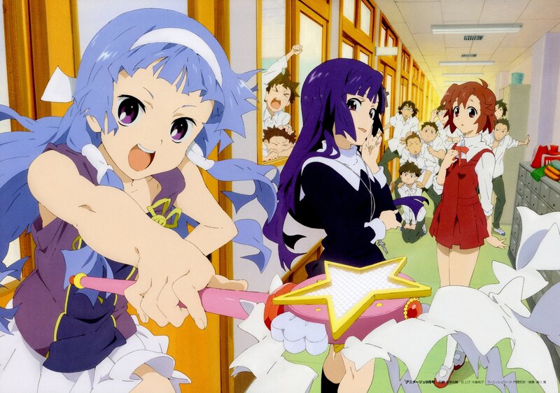 Magical girls in school hallway