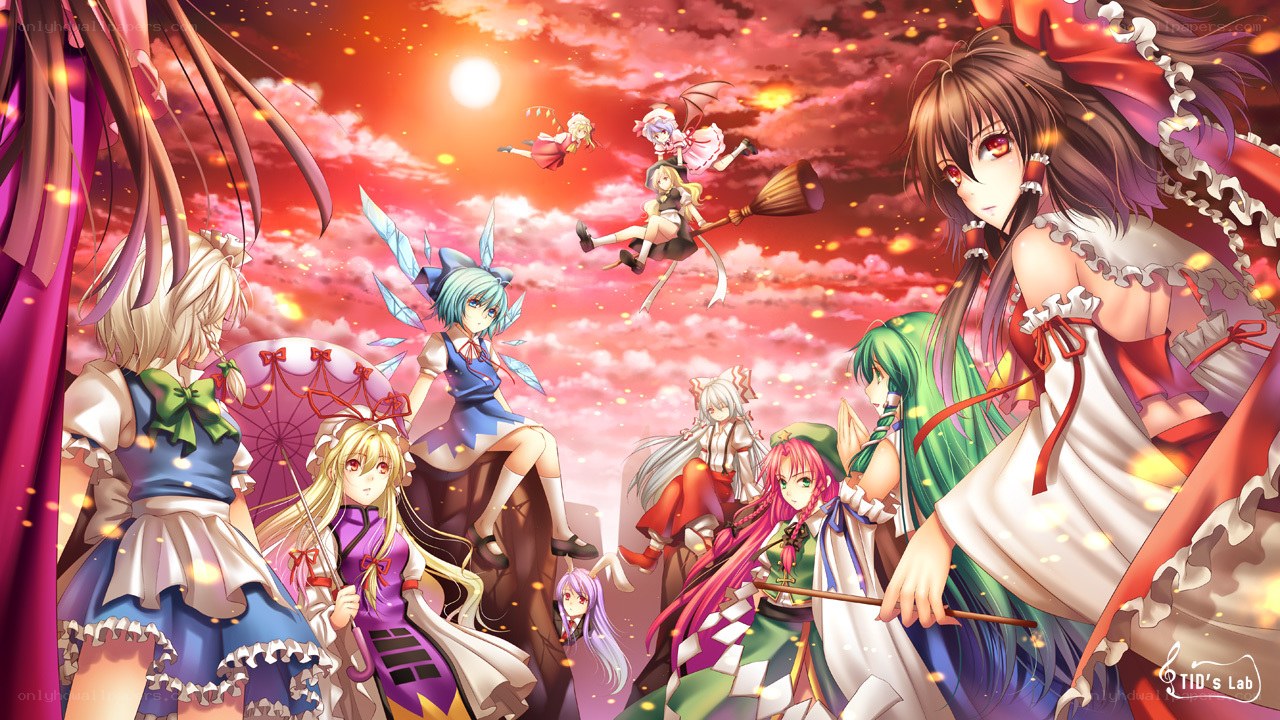 magical girls in sunset sky