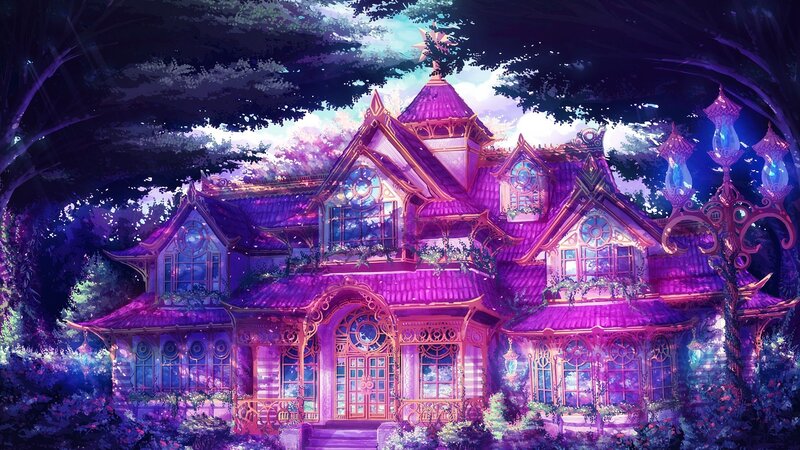 magical purple house in forest