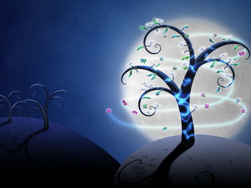 magical tree under moonlight