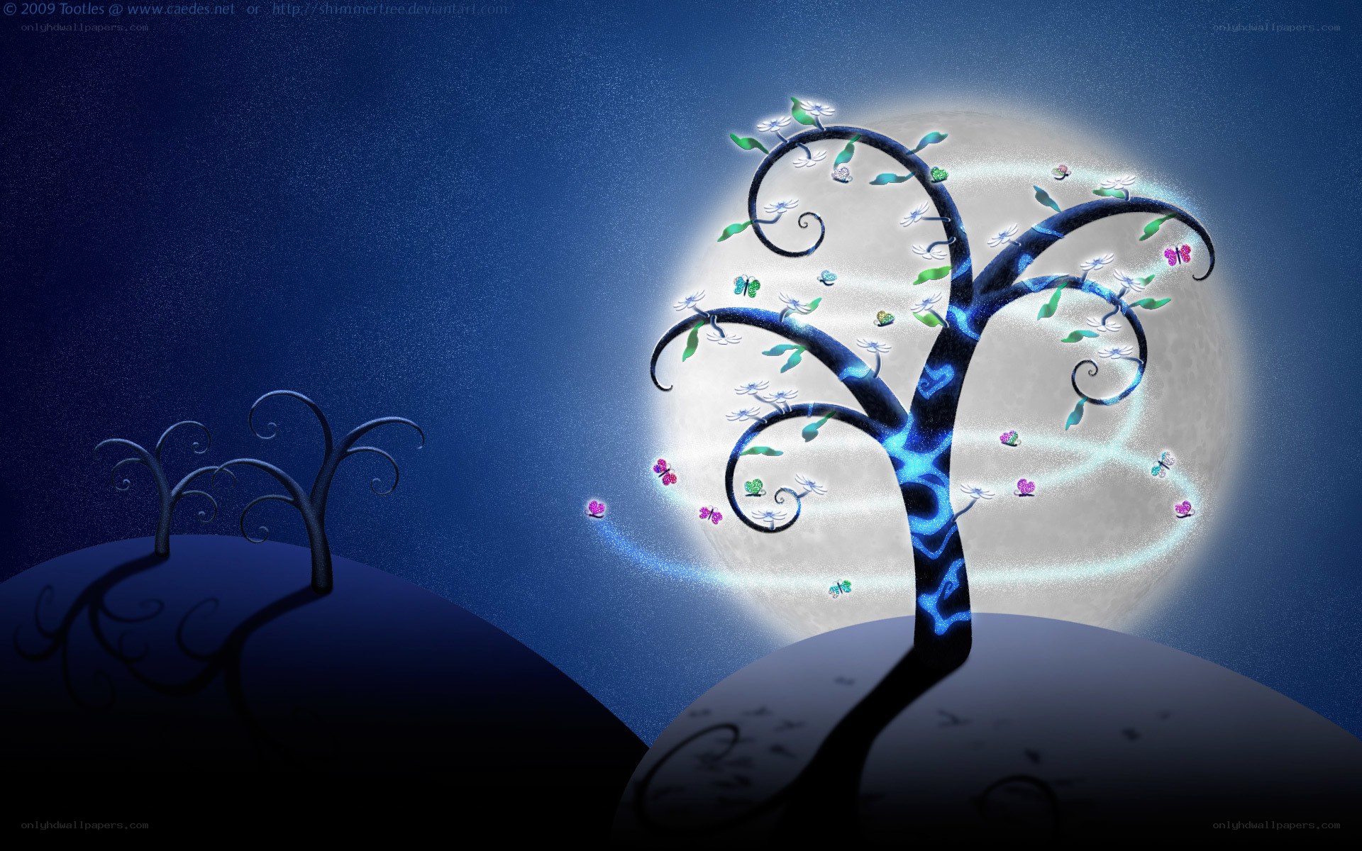 magical tree under moonlight