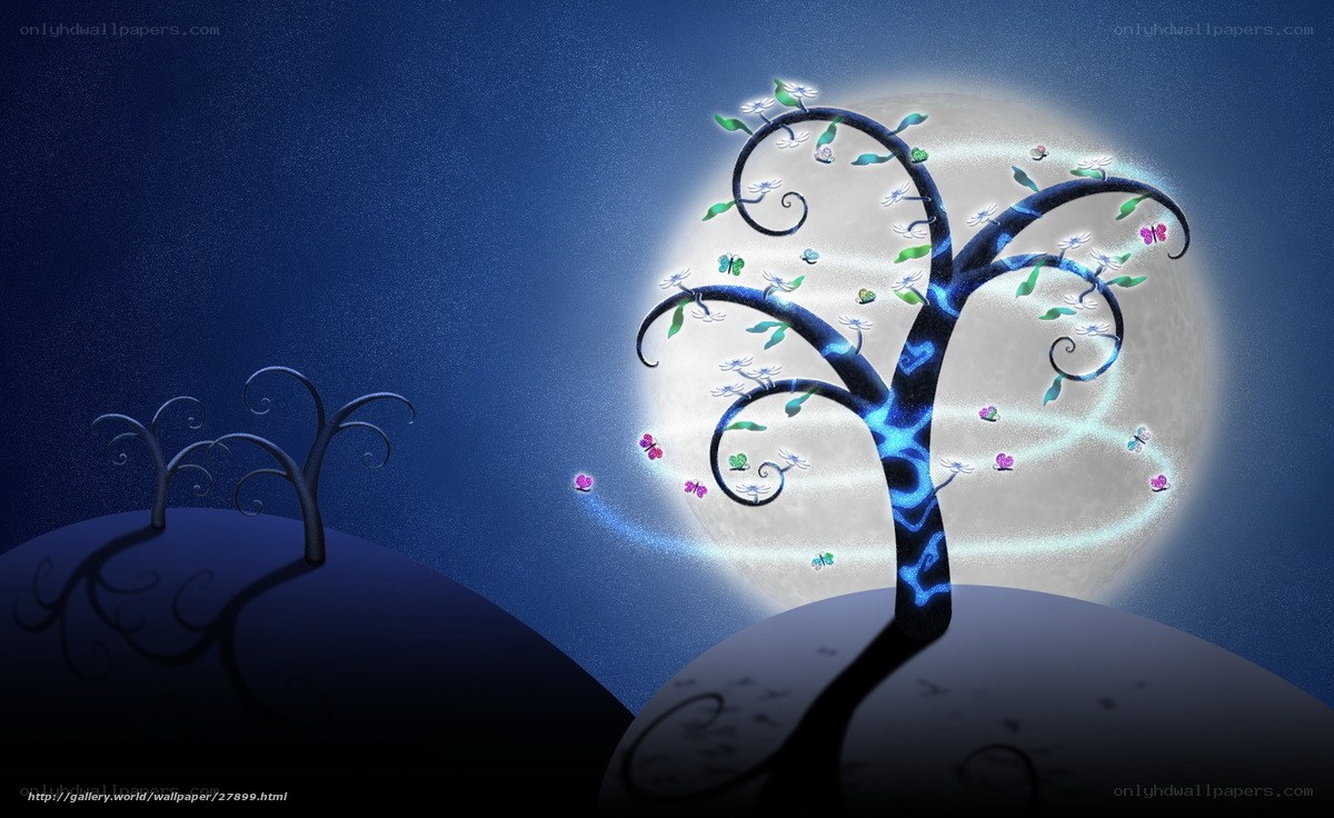 Magical tree under moonlight
