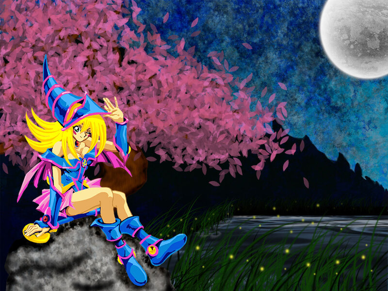 Magician girl under cherry blossoms