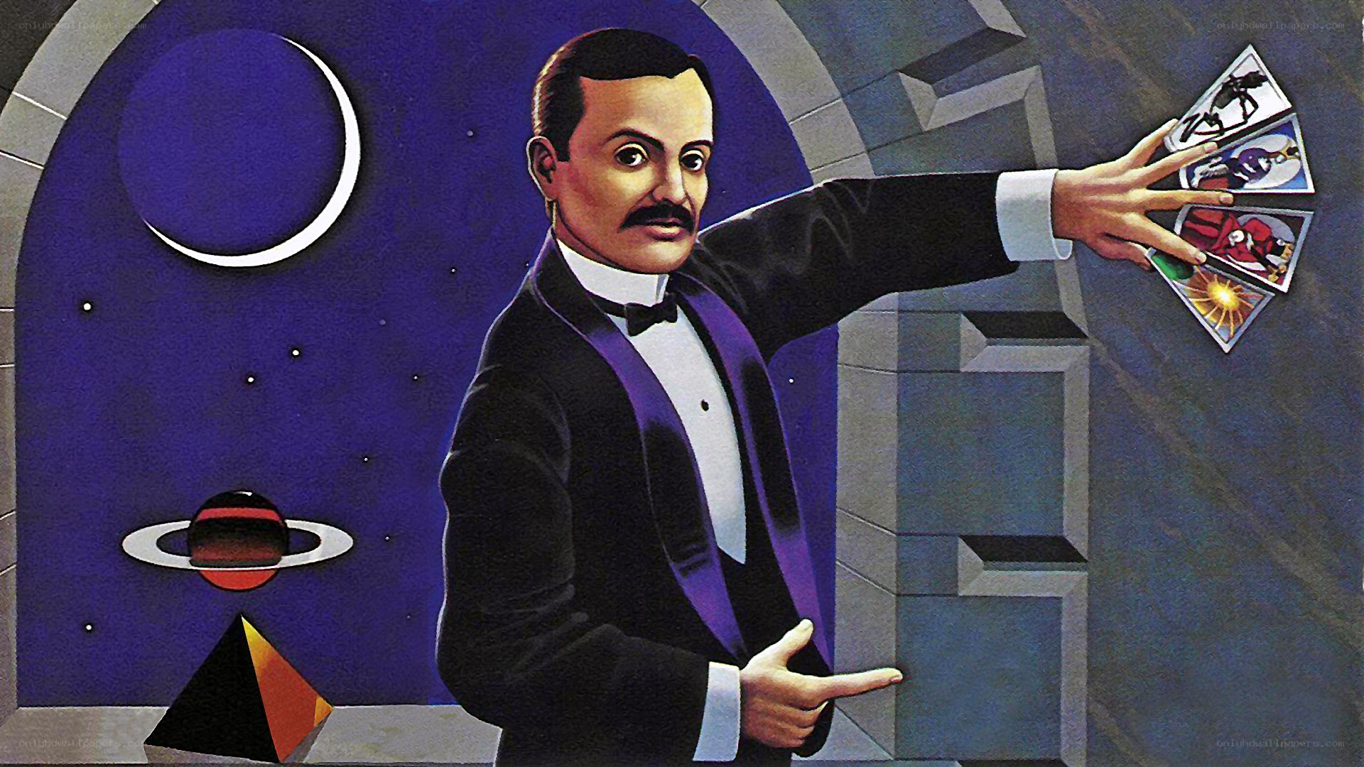 Magician with cards and planets