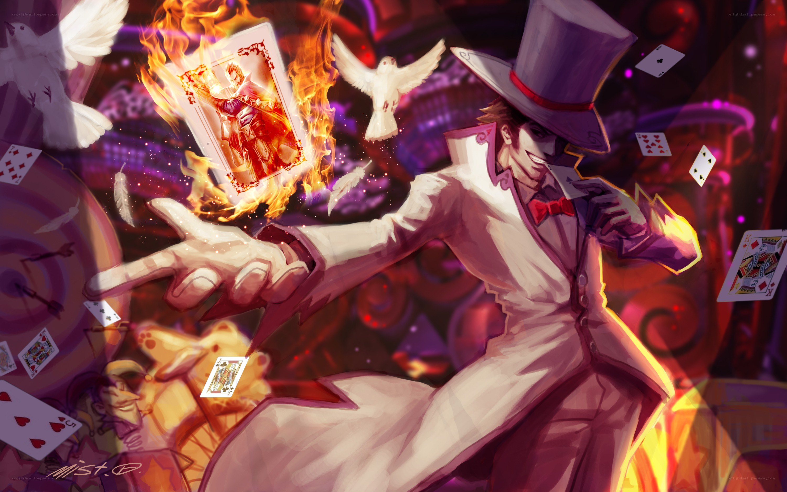 magician with fire and cards
