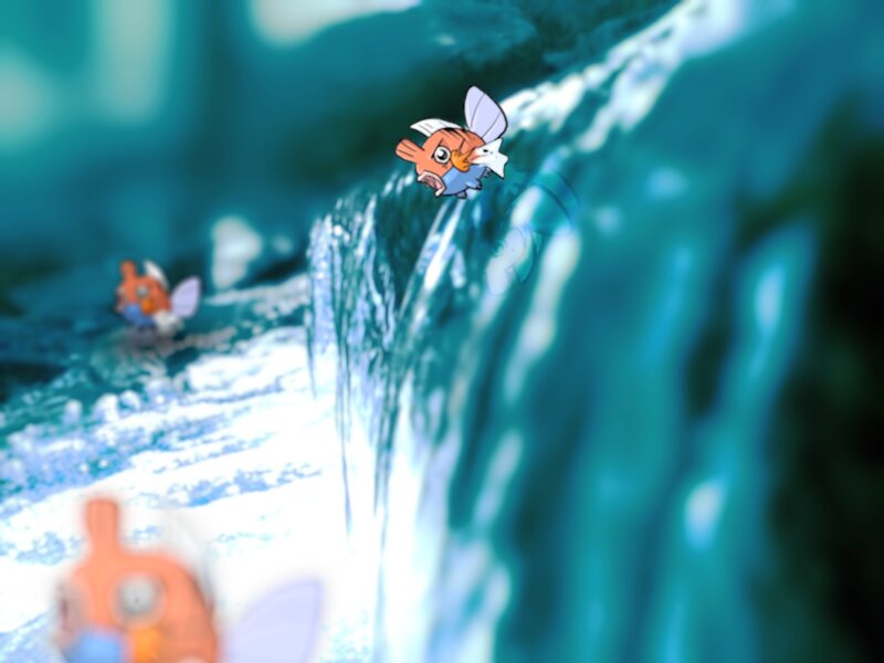 Magikarp jumping in waterfall