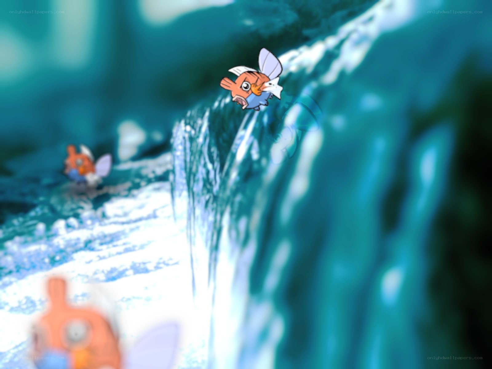 Magikarp jumping in waterfall