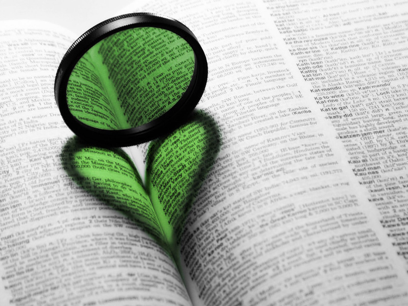 magnifying glass on open book