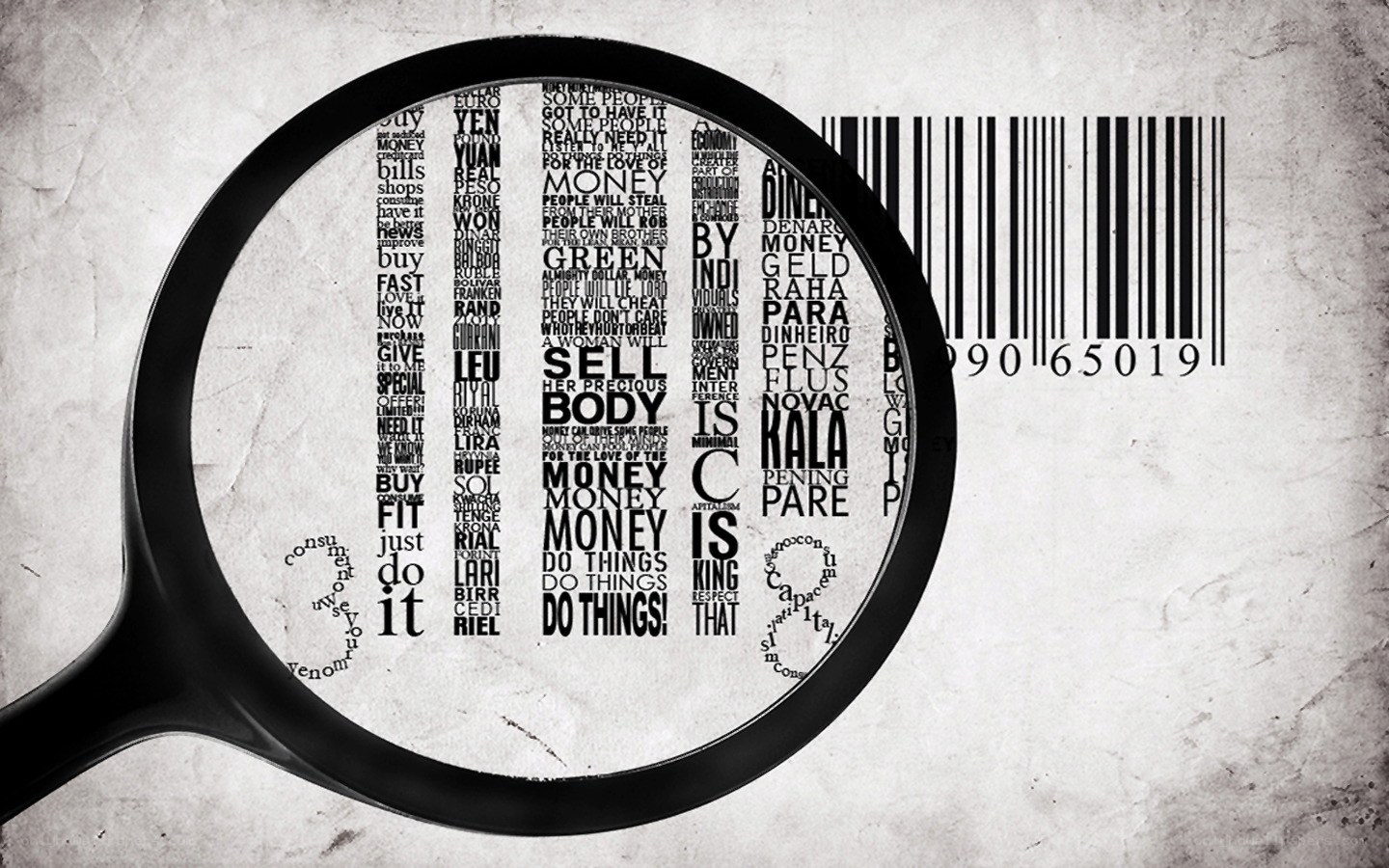 magnifying glass over money text