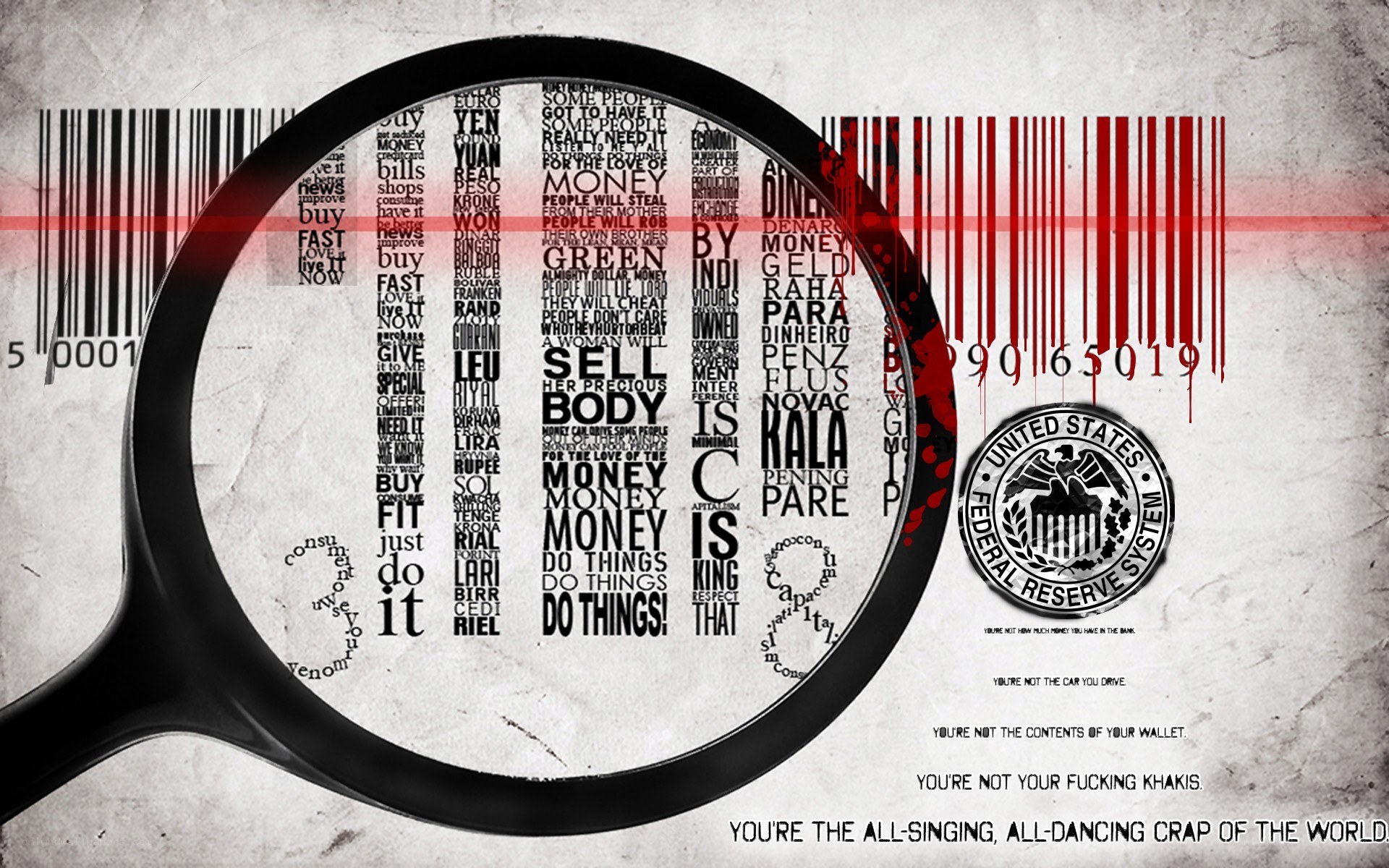 magnifying glass over text collage