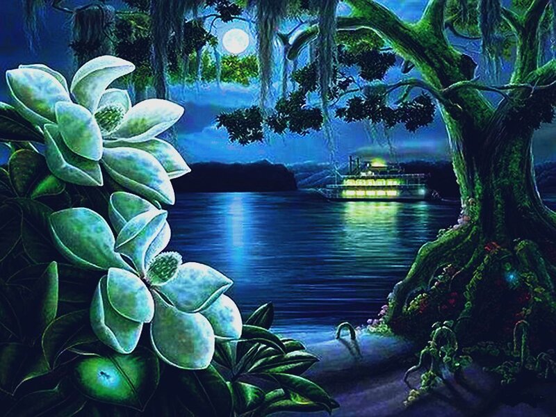 Magnolia Flowers by River