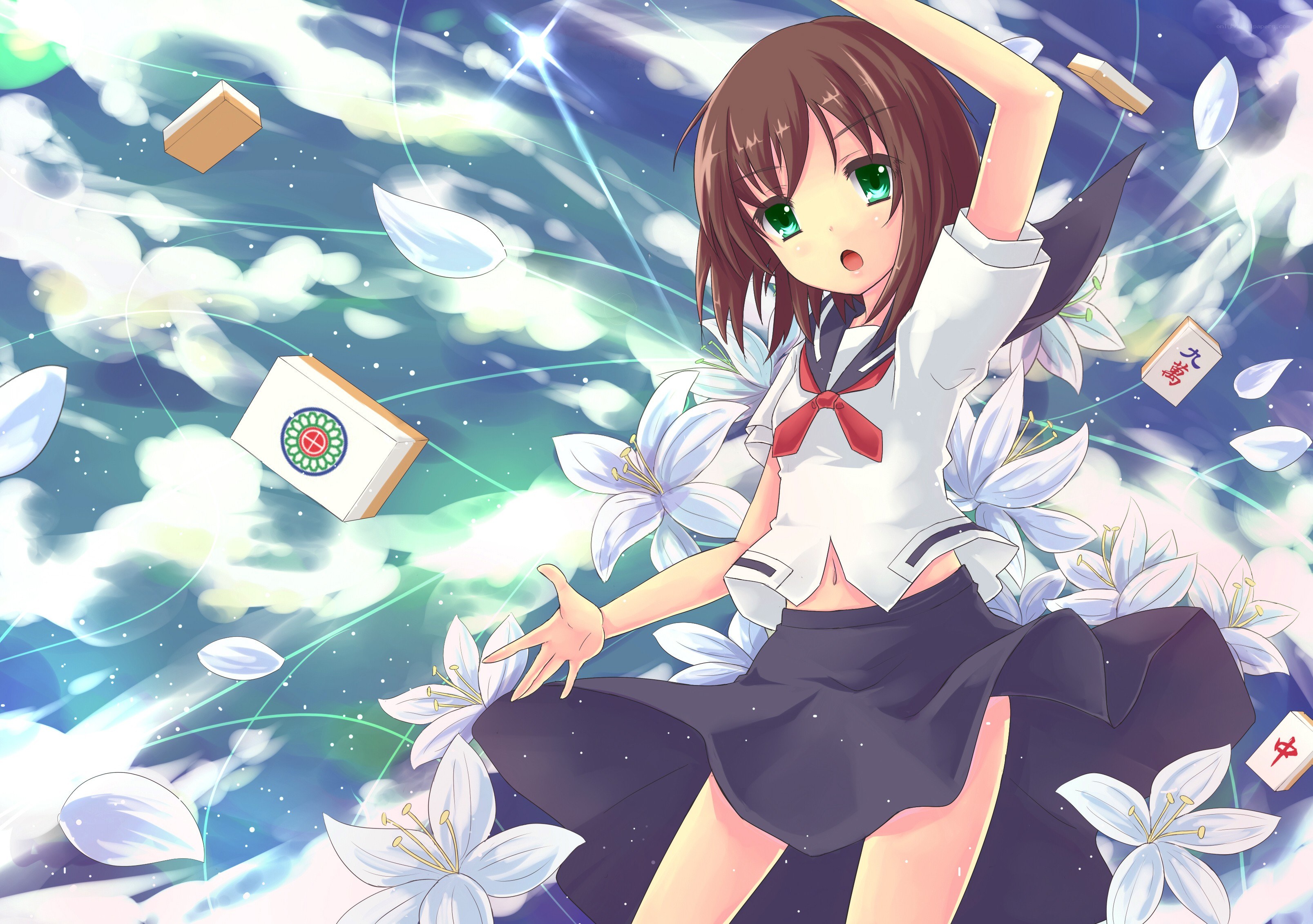 Mahjong girl with flowers