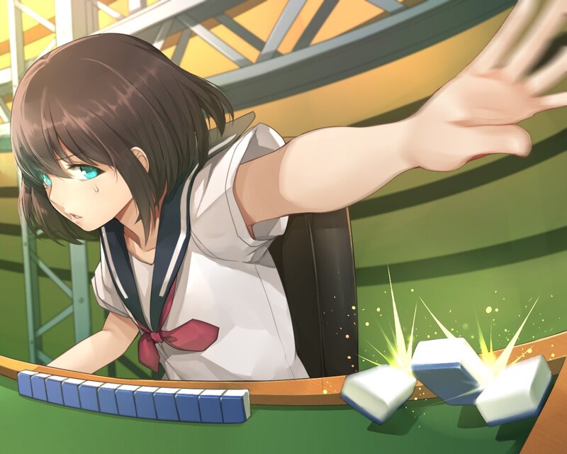 Mahjong player in action
