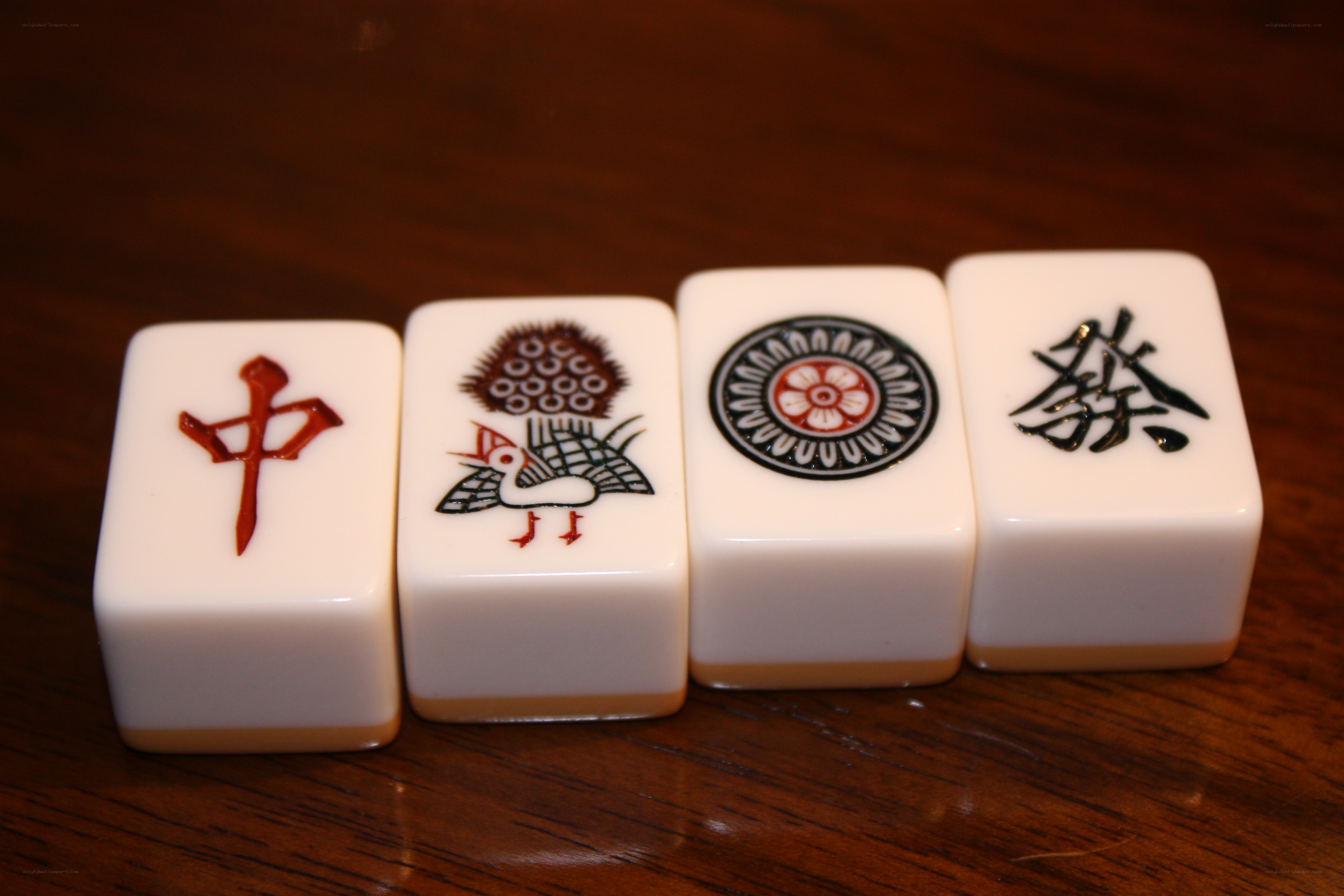 Mahjong tiles in a row