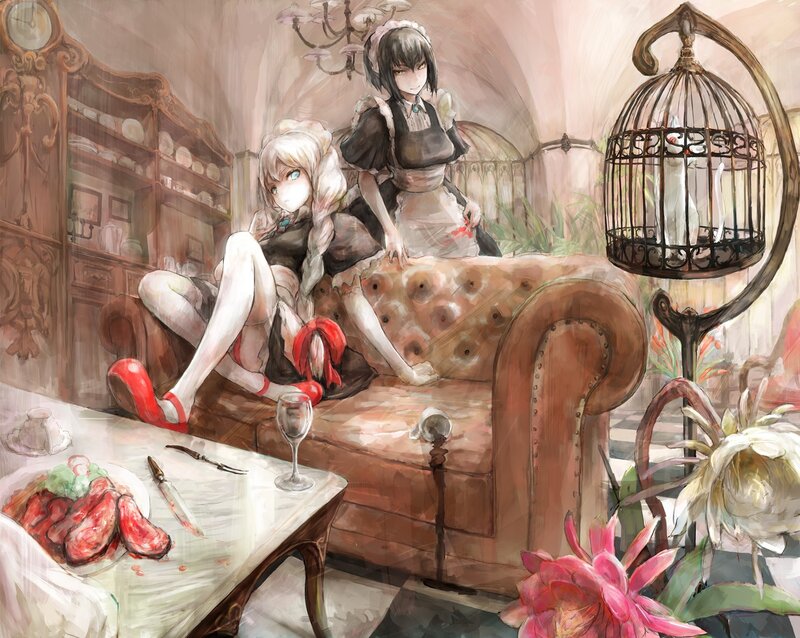 Maid and girl in a parlor