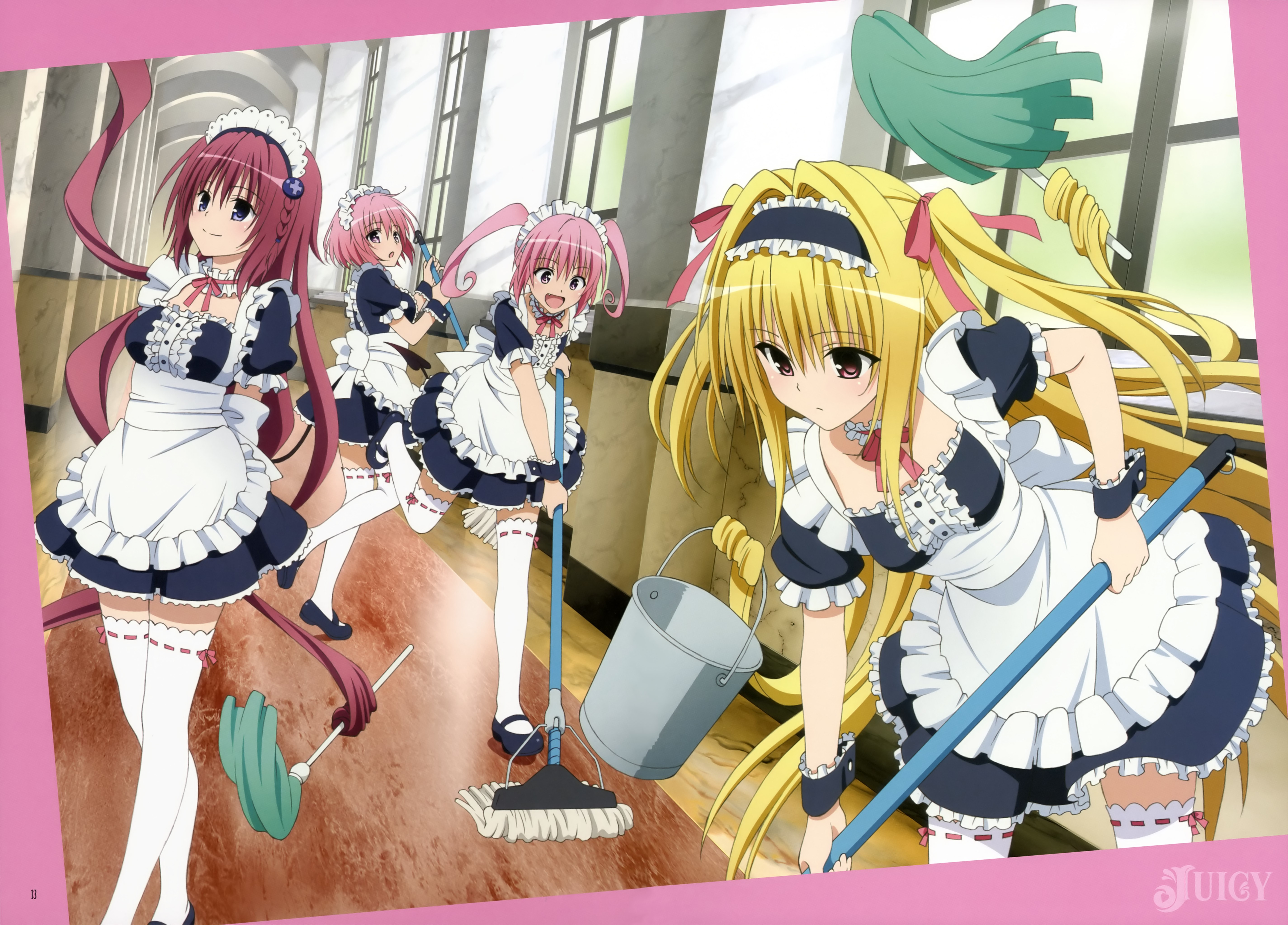 maid anime characters cleaning