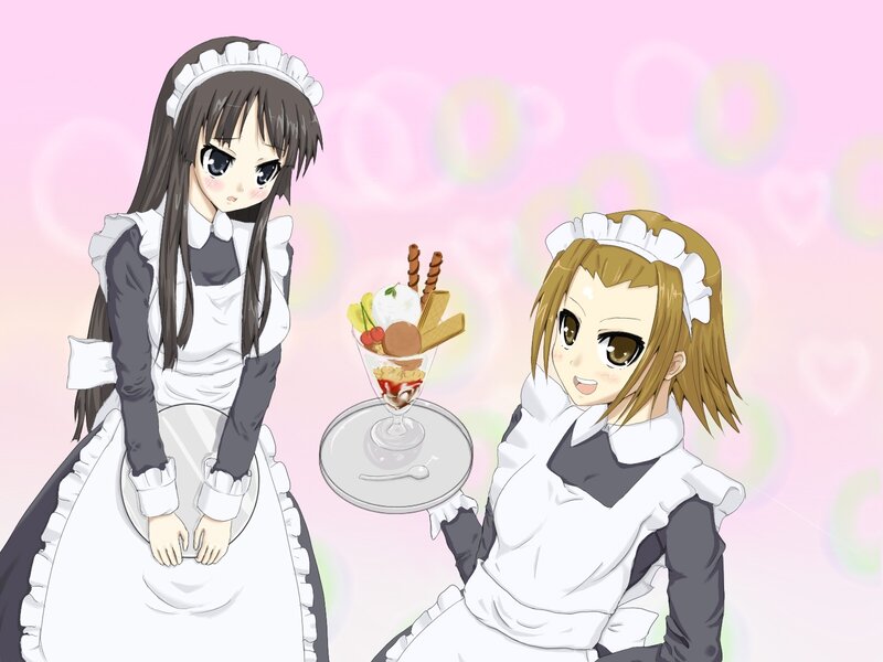 maid anime characters with dessert