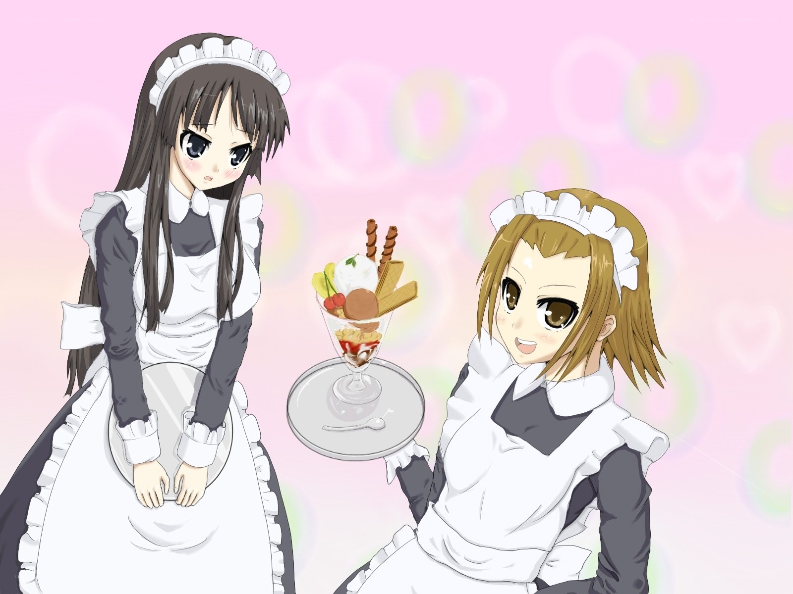 maid anime characters with dessert