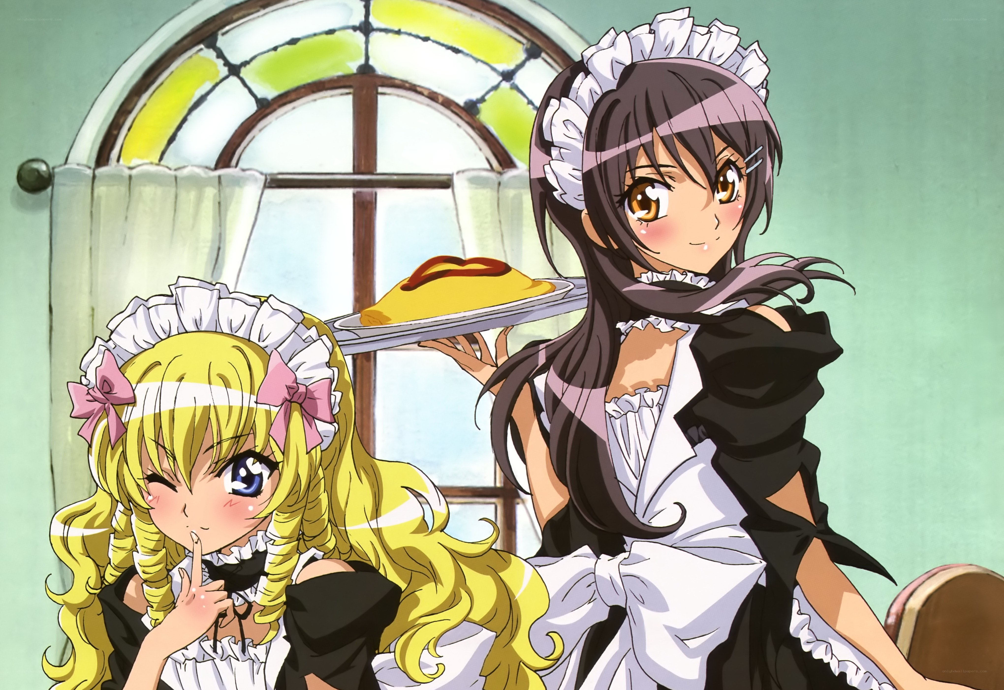 maid anime characters with food