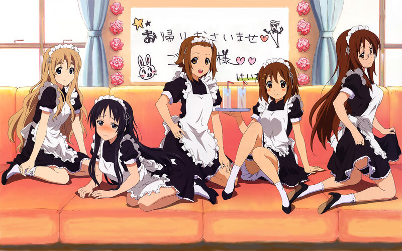 Maid cafe girls on a couch