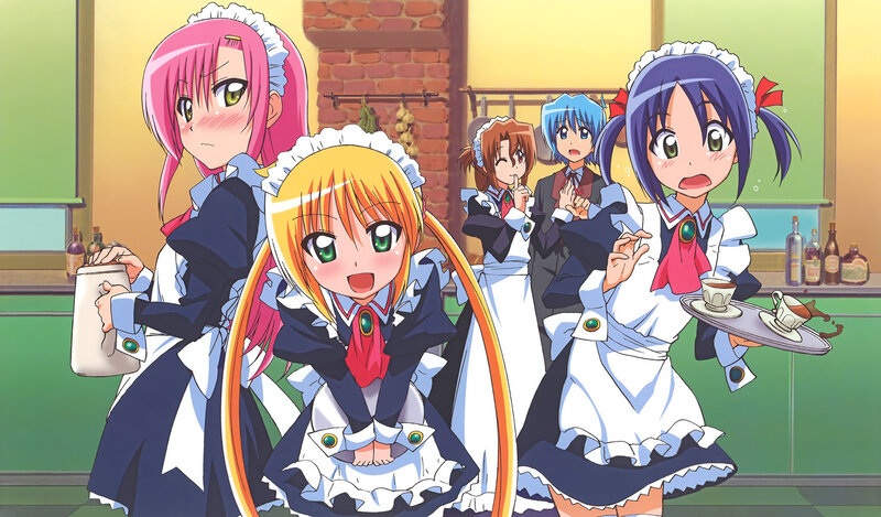 Maid cafe scene with anime girls