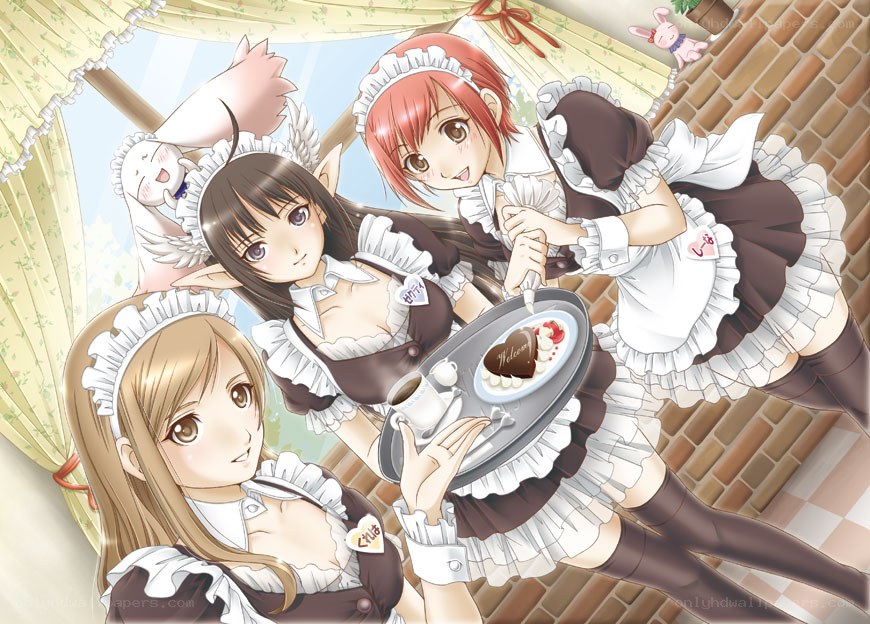 Maid cafe staff serving dessert