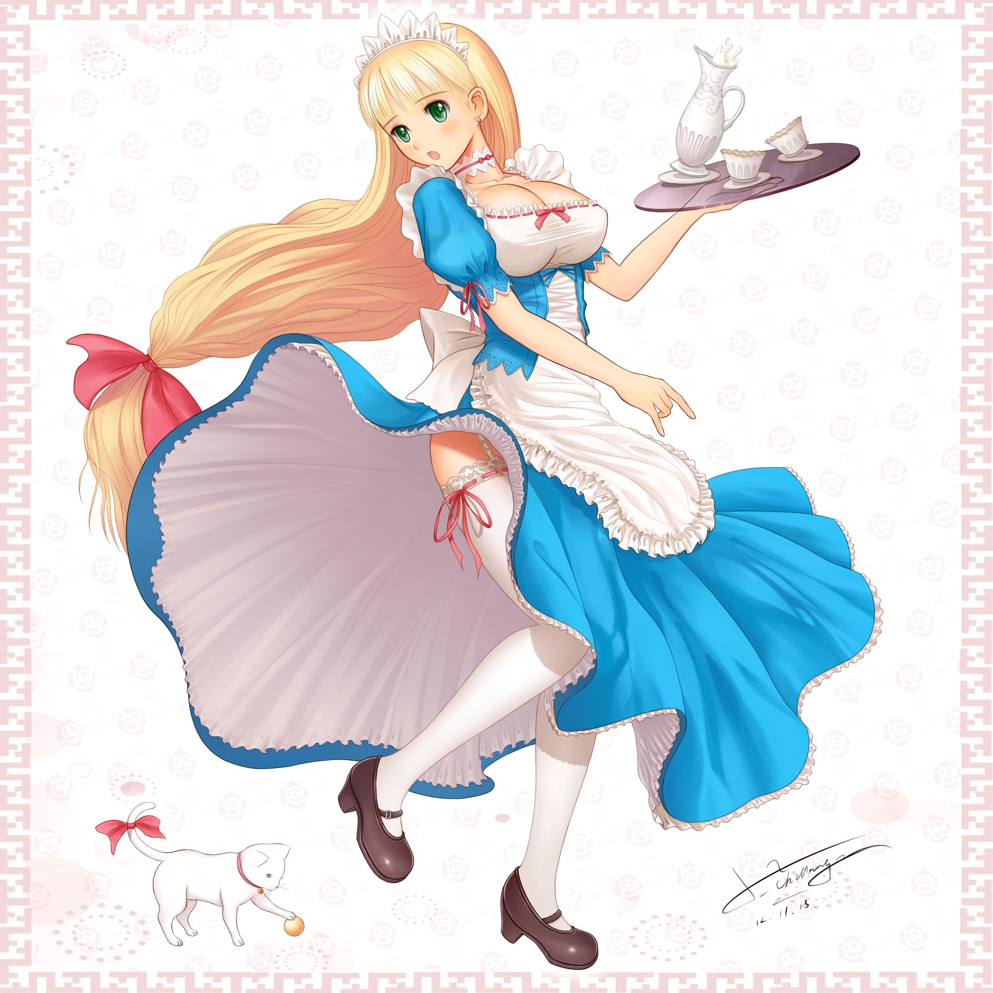 maid character with tea tray