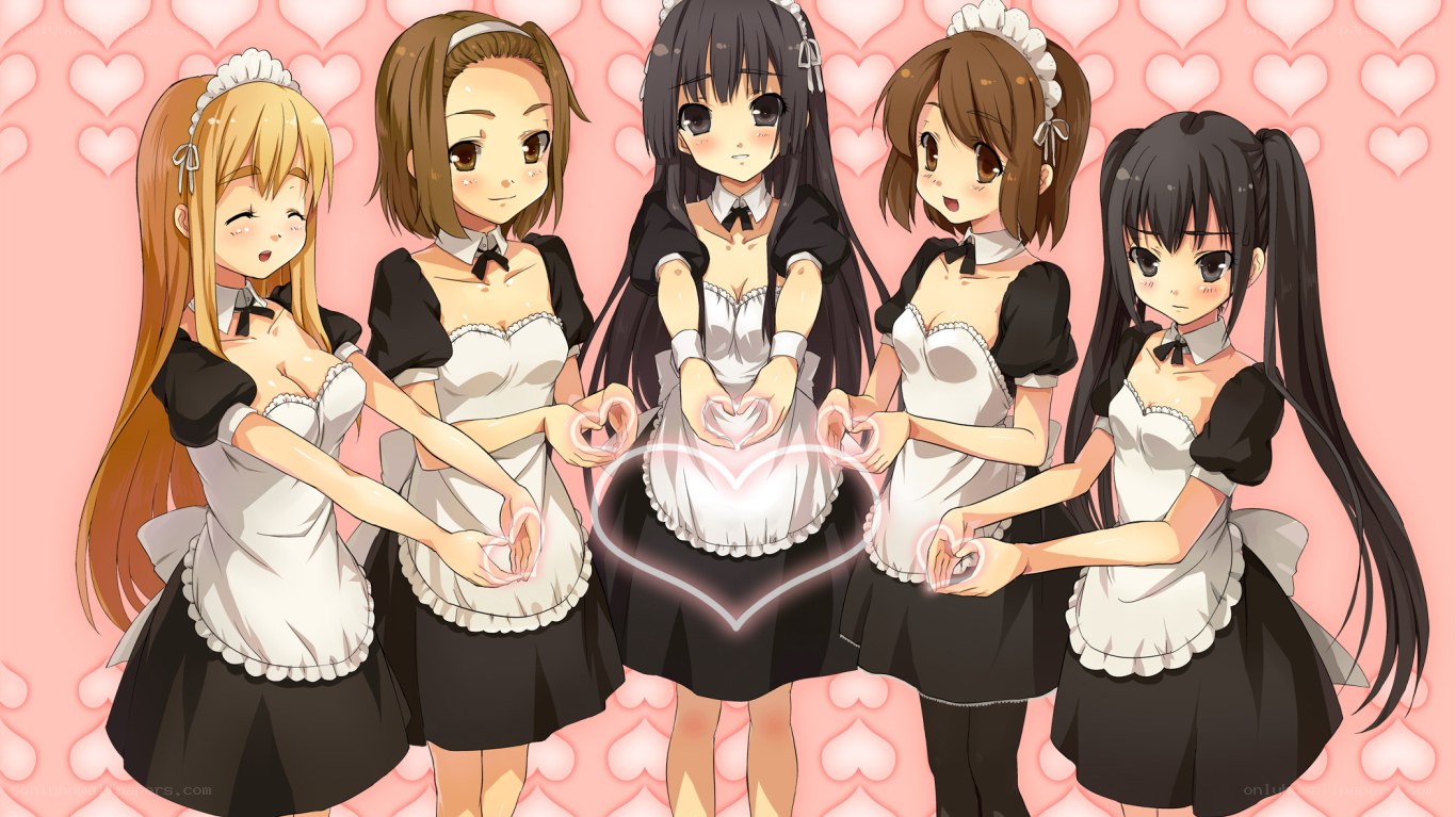 maid characters forming heart