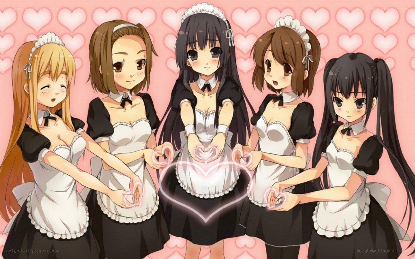 maid characters forming hearts