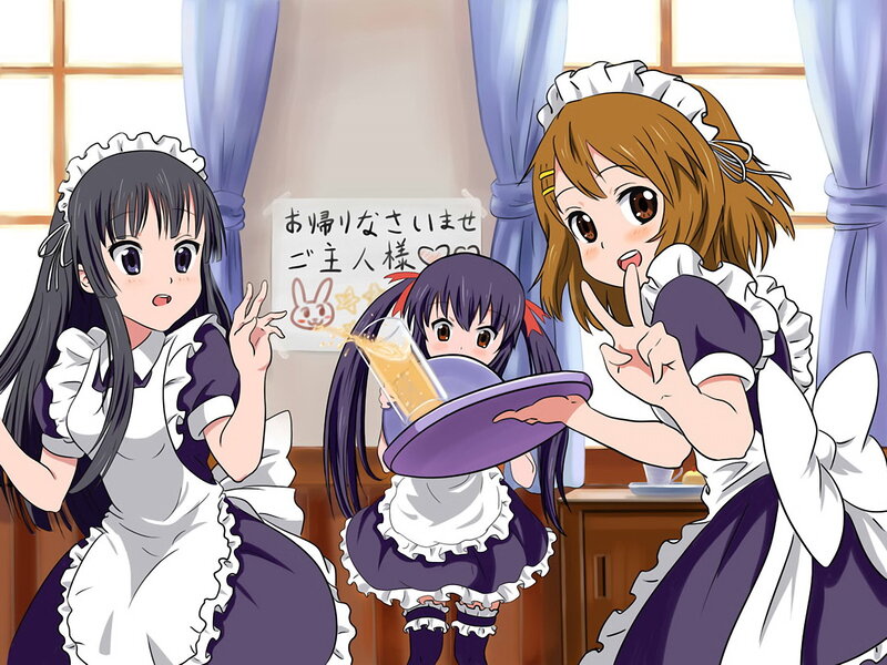 Maid characters in a cafe