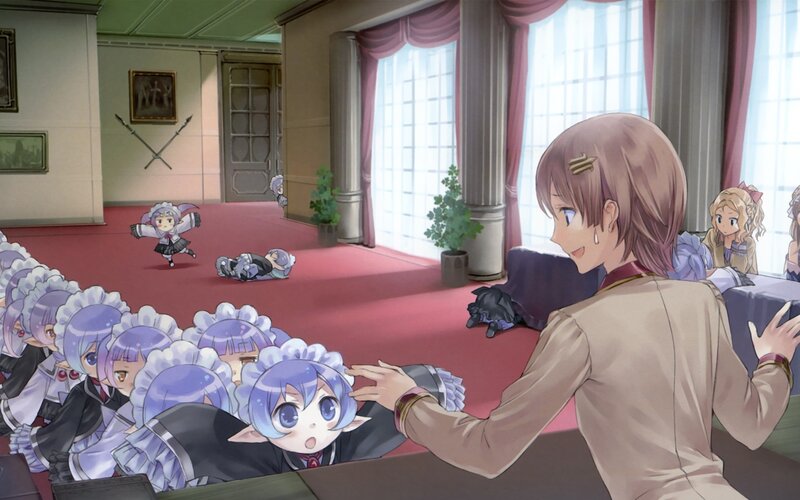 Maid characters in a grand hall