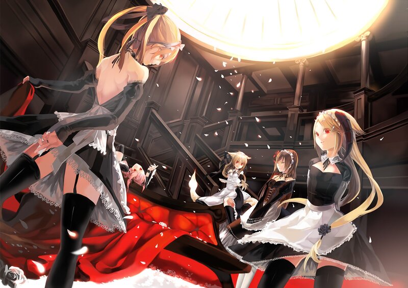 Maid characters in a grand hall