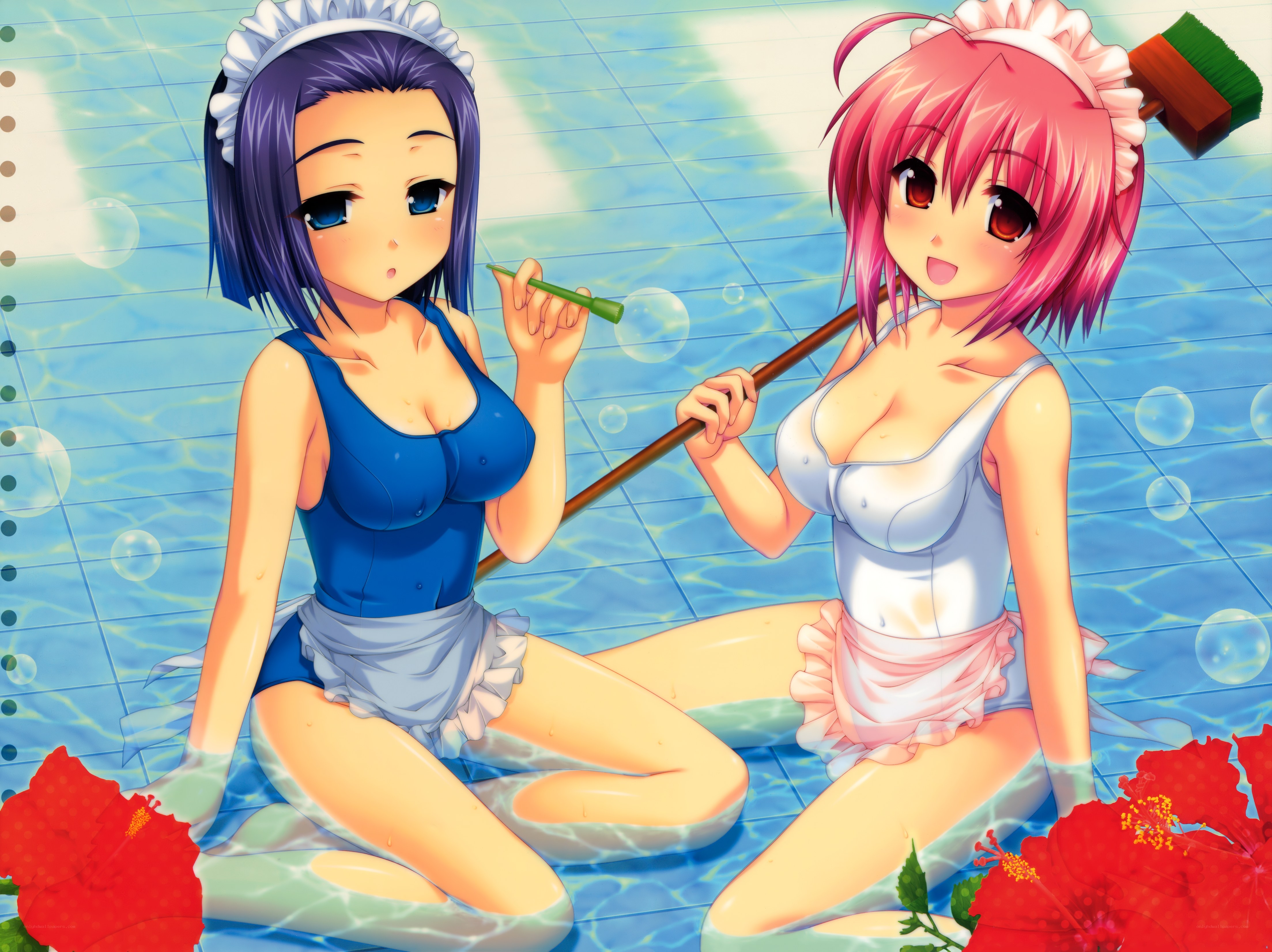maid characters in pool