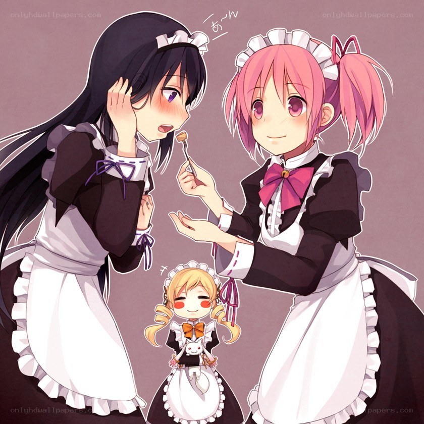 maid characters sharing a treat
