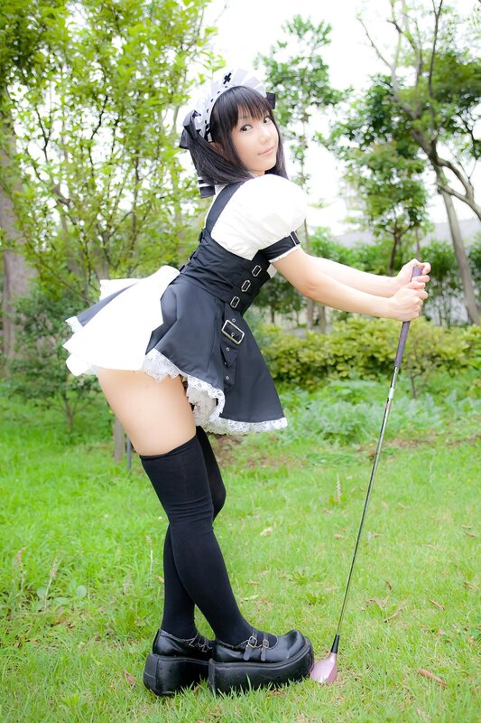 maid cosplayer with golf club