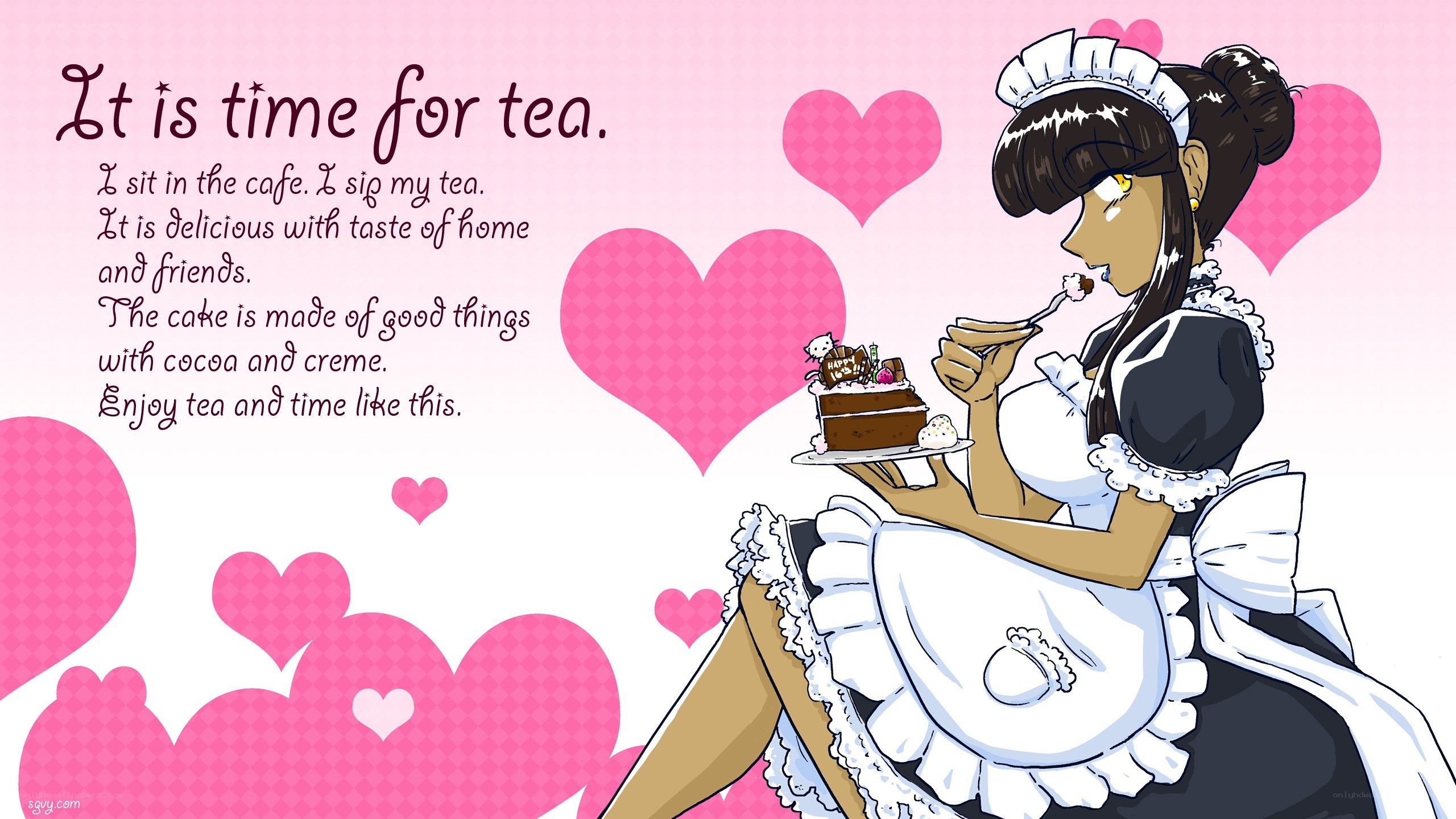 Maid enjoying tea time