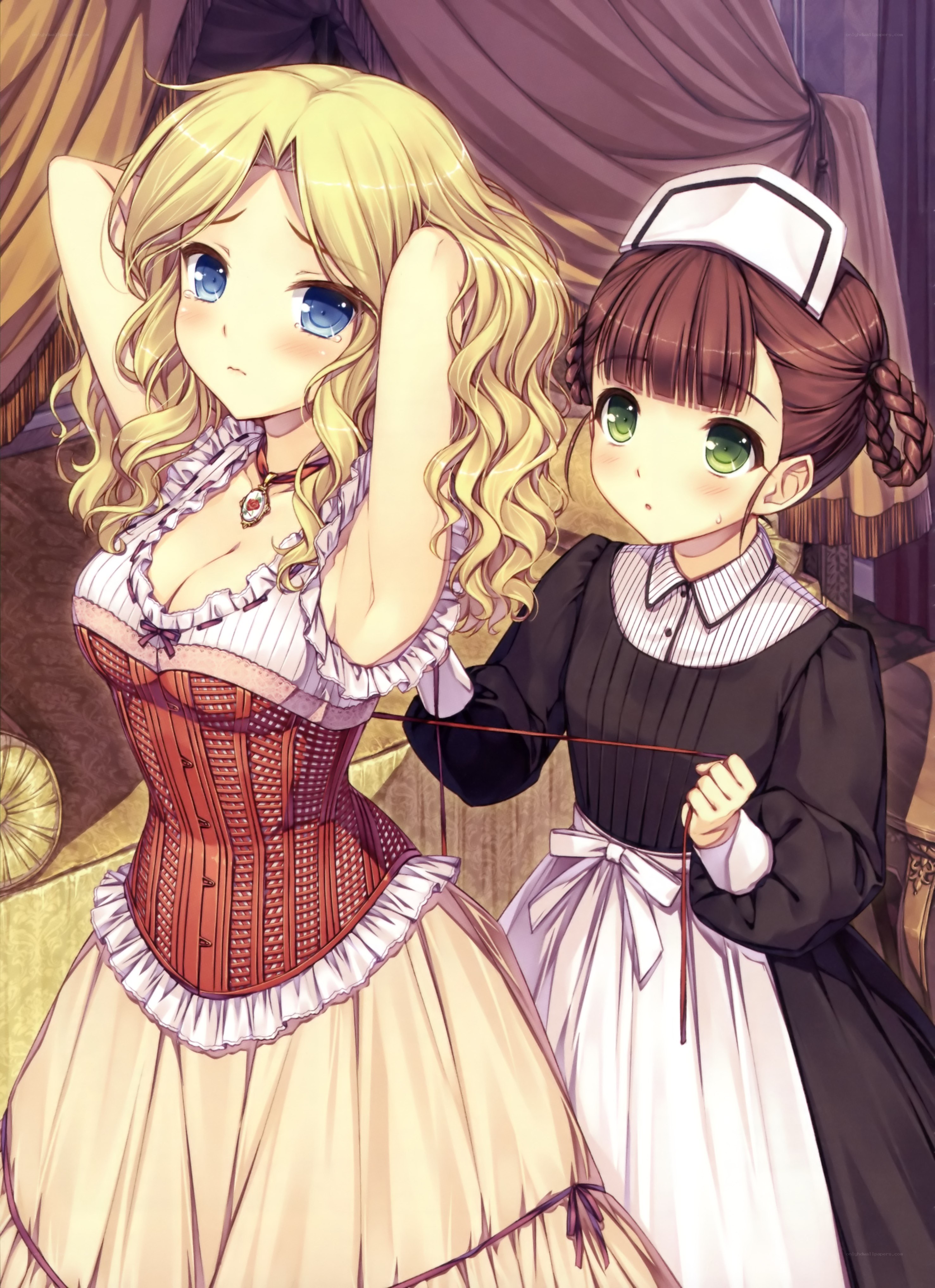 maid helping with corset