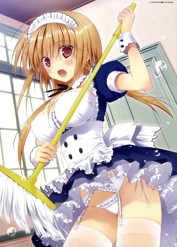 maid holding a mop