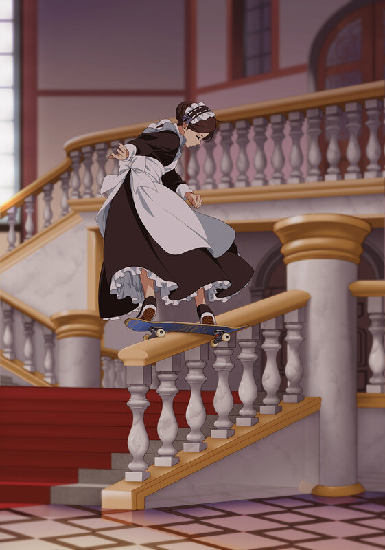 Maid on Skateboard