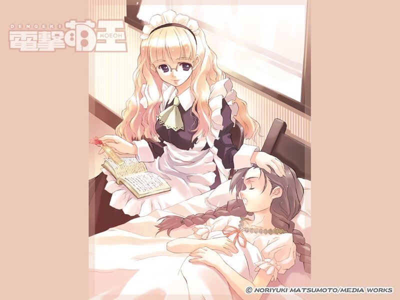 Maid reading to a sleeping girl