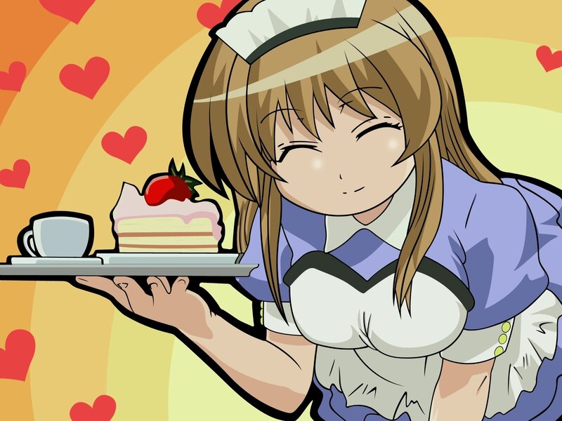 maid serving cake and tea