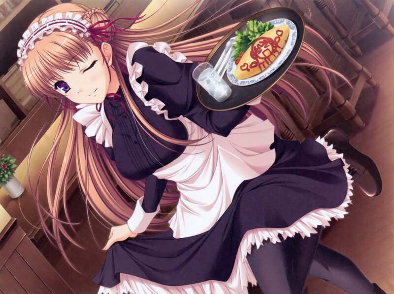 maid serving omelet