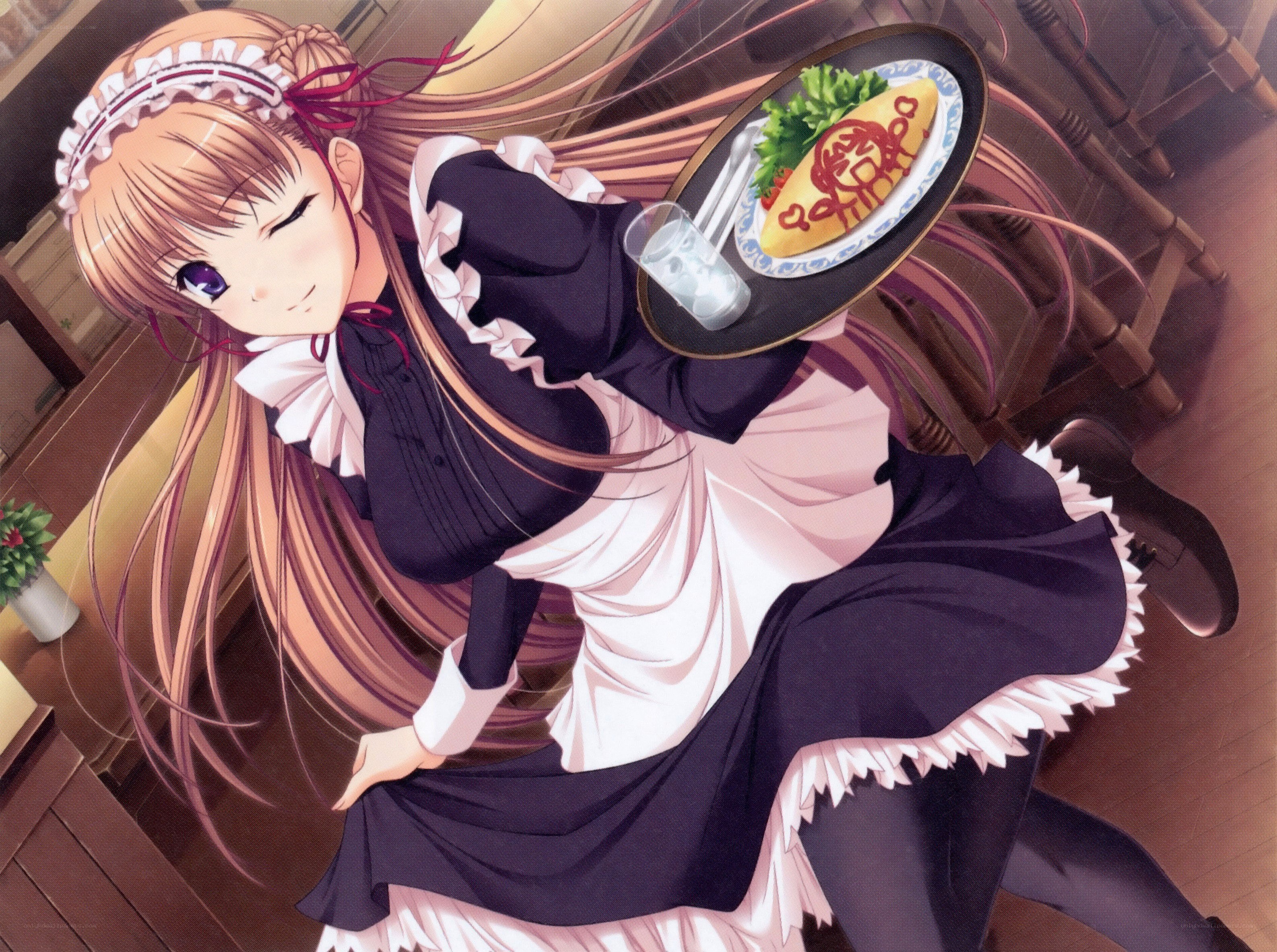 maid serving omelet