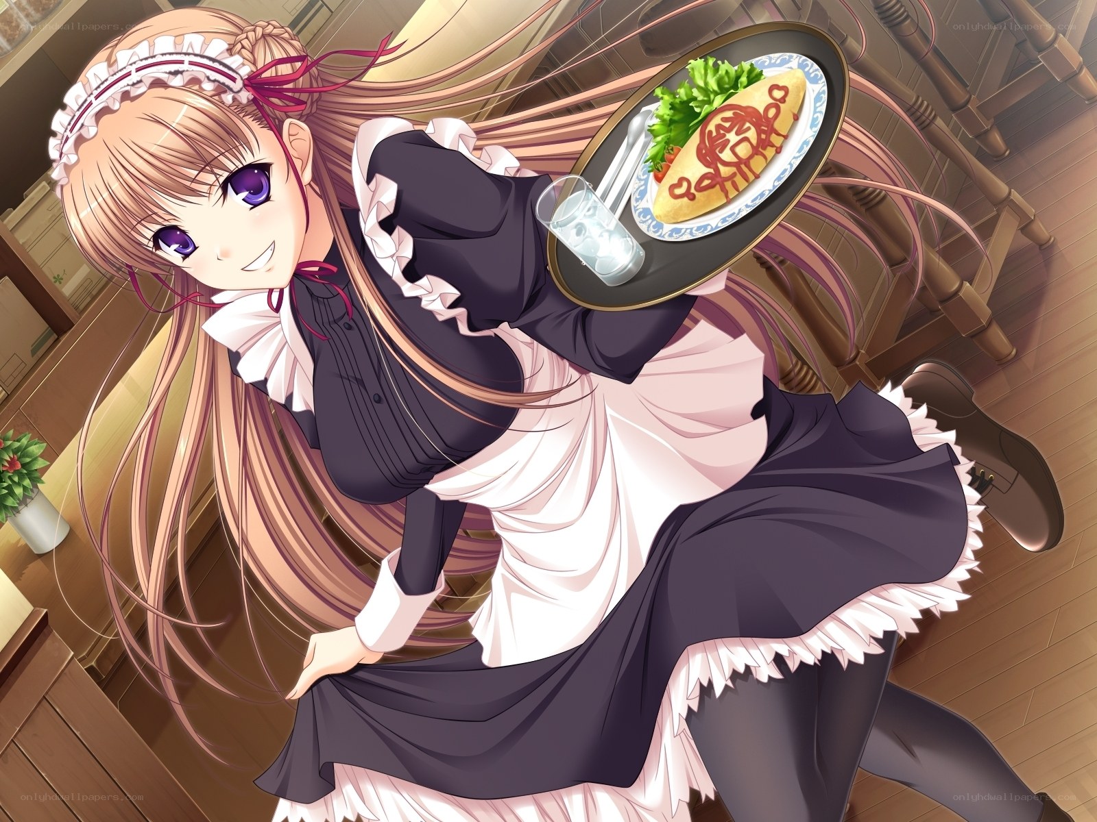 maid serving omelet