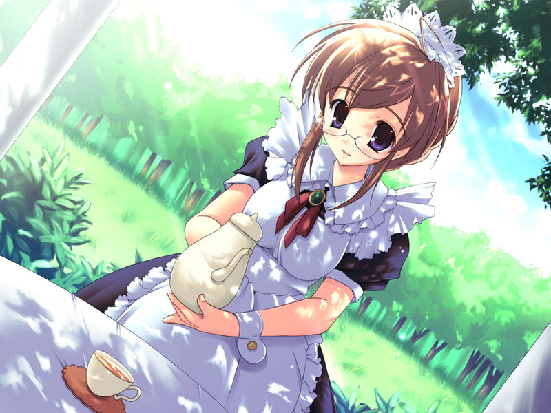 maid serving tea outdoors