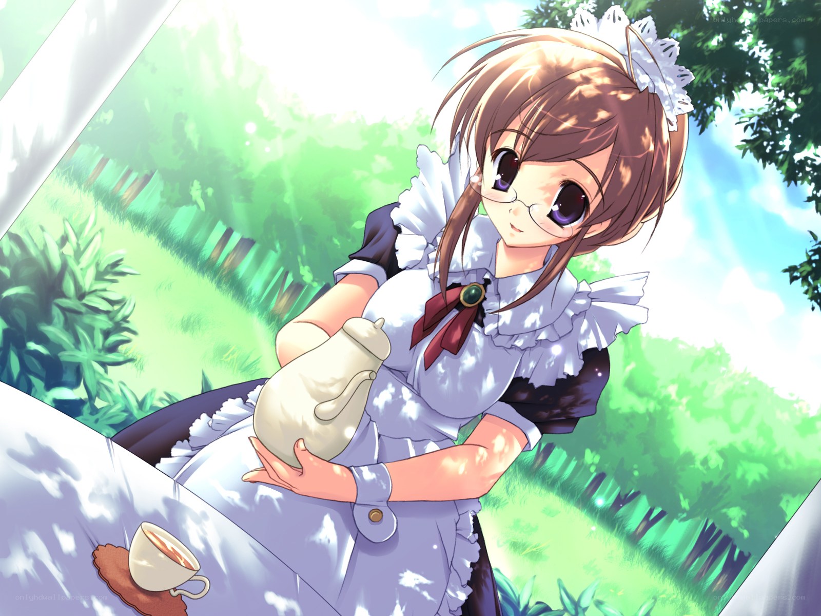 maid serving tea outdoors
