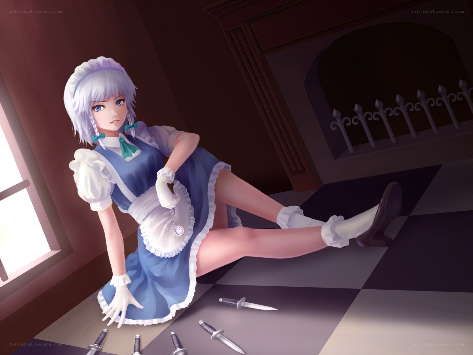 maid with knives on floor