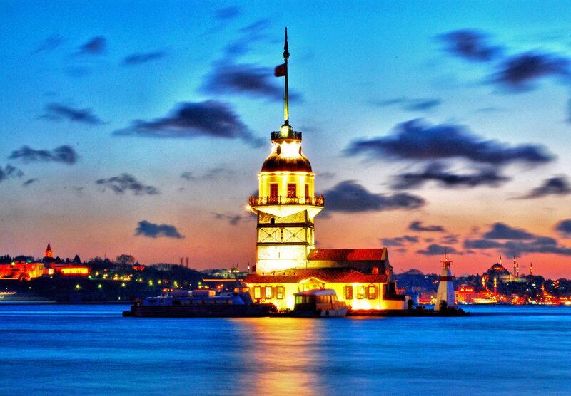 Maiden's Tower at Dusk — Blue, Dramatic