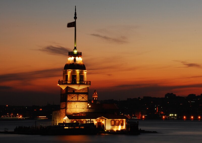 Maiden's Tower at Dusk — Orange, Dramatic, Sunset, Photograph