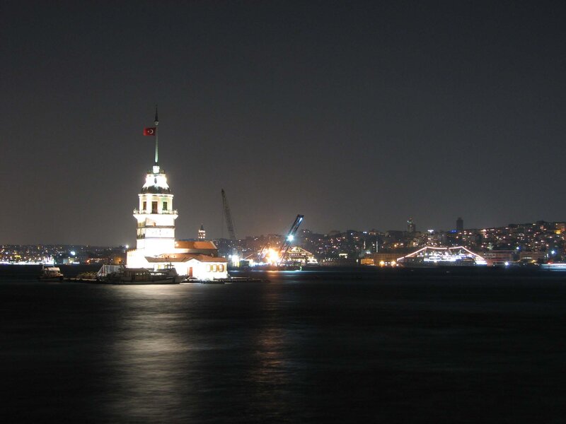 Maiden's Tower at Night — Black, Serene, Photograph